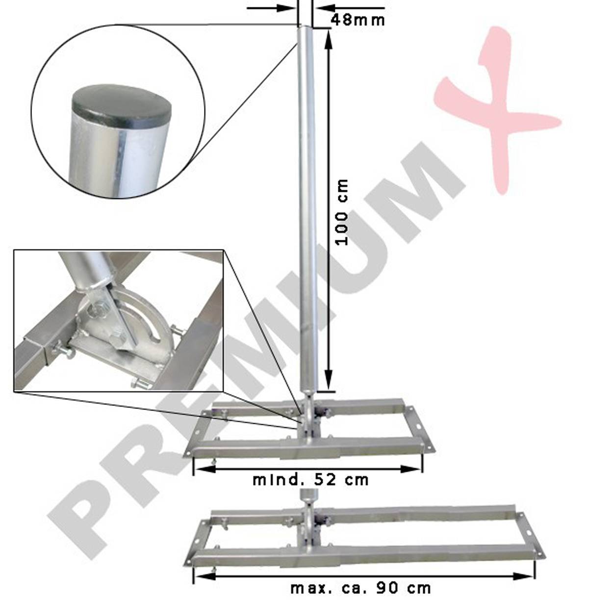 PremiumX PROFI X100-48 SAT Dachsparrenhalter 100 cm Mast 48 mm Stahl feuerverzinkt Sparren-Halterung für Satelliten-Antenne Satellitenschüssel mit