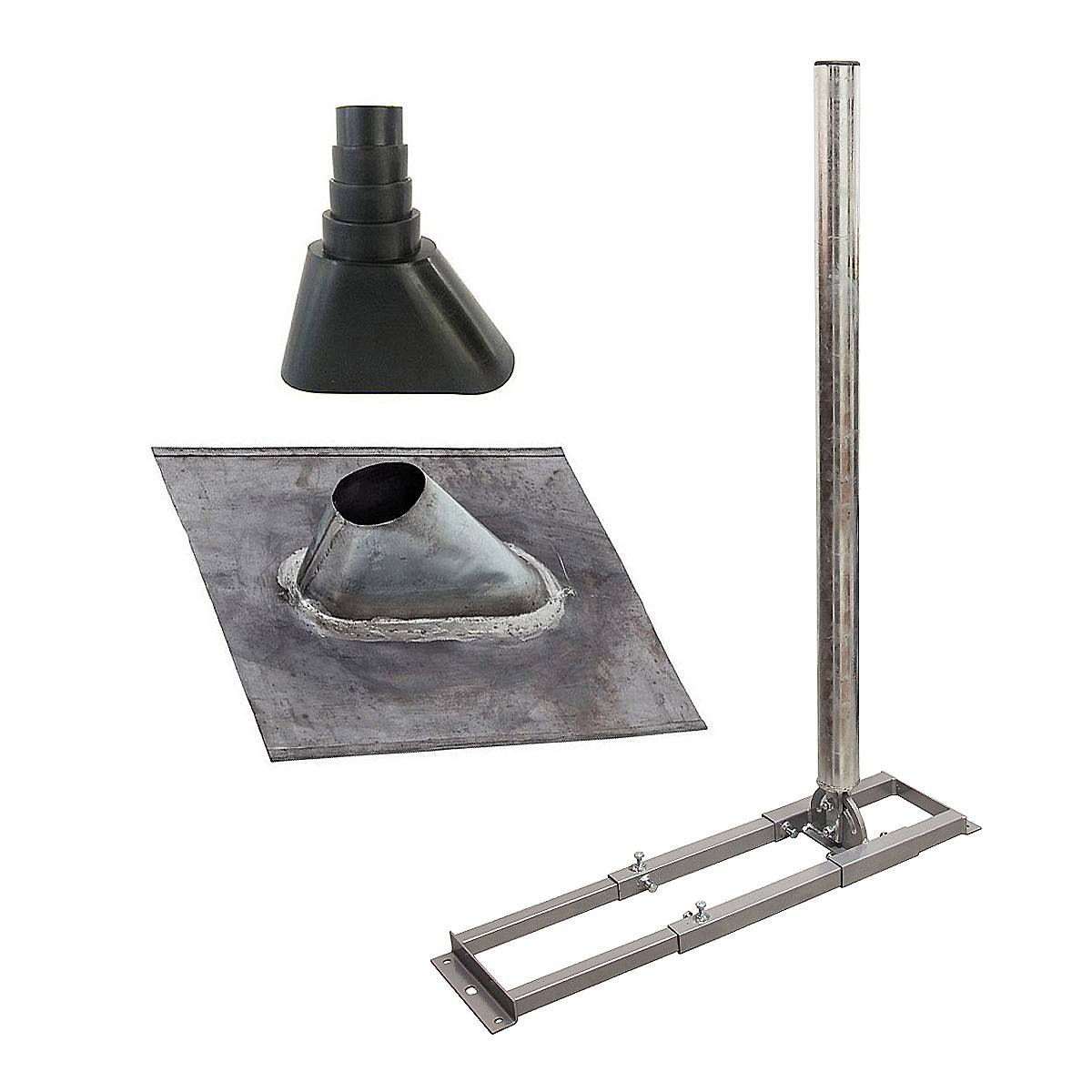 SkyRevolt SAT Dachsparrenhalter 1m Mast 60mm Stahl feuerverzinkt Sparren-Halterung für Satelliten-Antenne Satellitenschüssel mit Blei Dachabdeckung