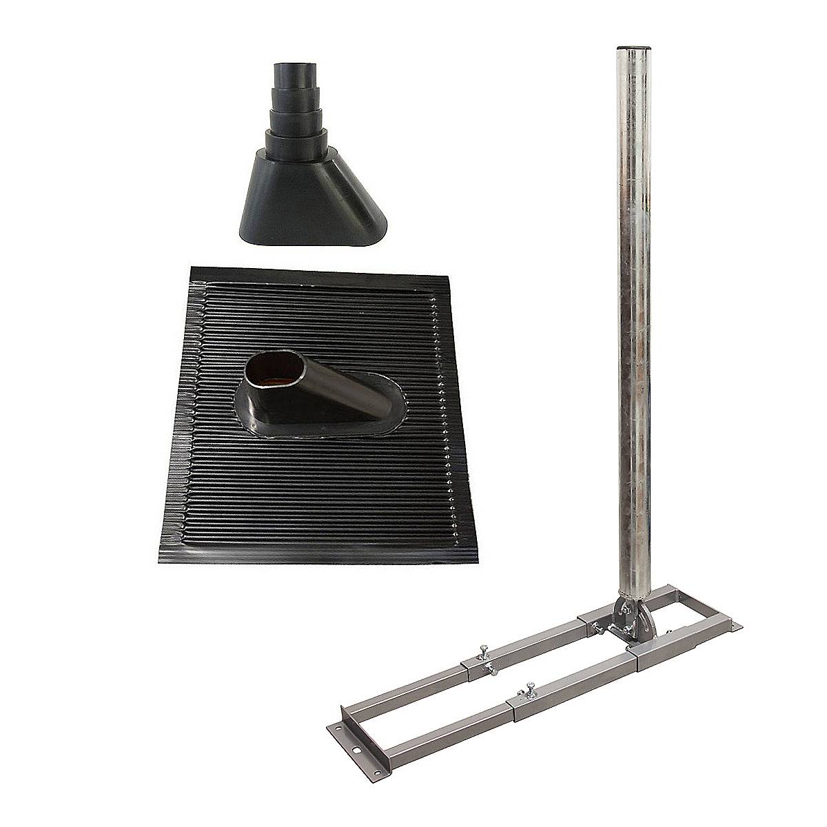 SkyRevolt SAT Dachsparrenhalter 1 m Mast 60 mm Stahl feuerverzinkt Sparren-Halterung für Satelliten-Antenne Satellitenschüssel mit ALU Dachabdeckung