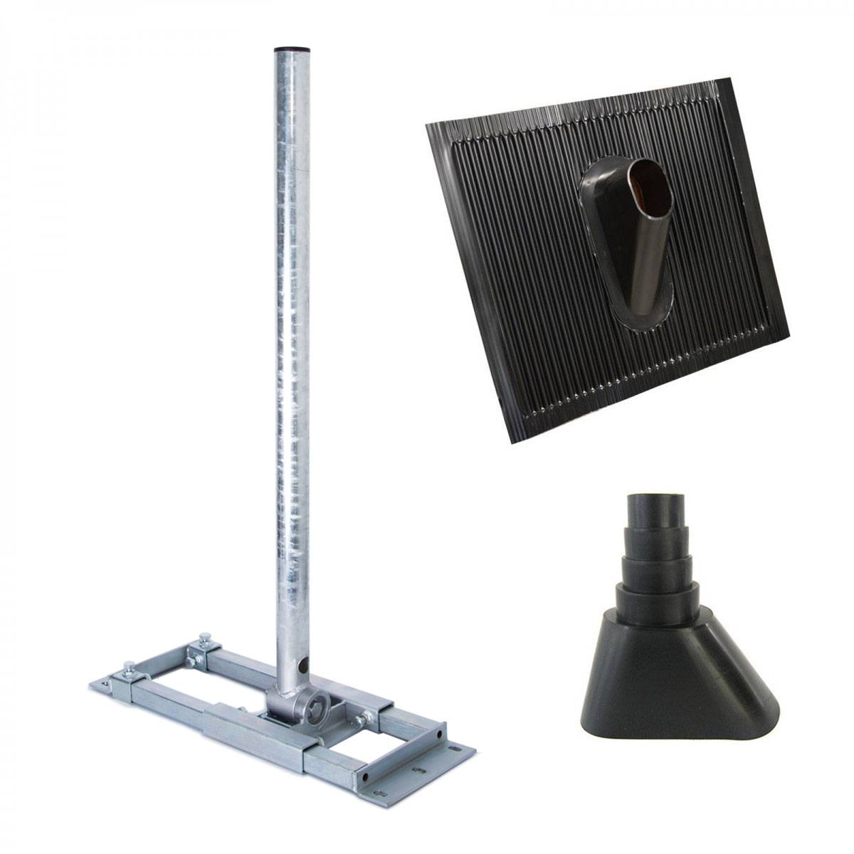 PremiumX DELUXE X90-48 Dachsparrenhalter 90cm Mast Sparrenhalter SAT Dach-Halterung Dachabdeckung Alu Dachziegel Manschette schwarz
