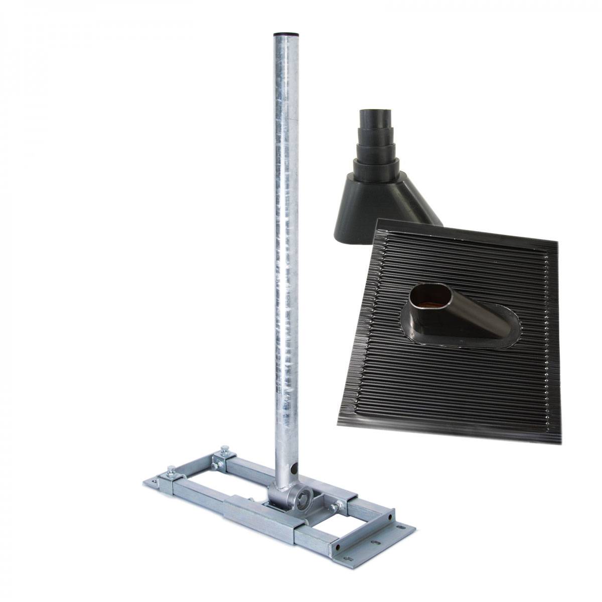 PremiumX DELUXE X130-48 Dachsparrenhalter 130 cm Mast für SAT-Antenne Satelliten-Schüssel Dach-Halterung ALU Dachabdeckung Manschette schwarz