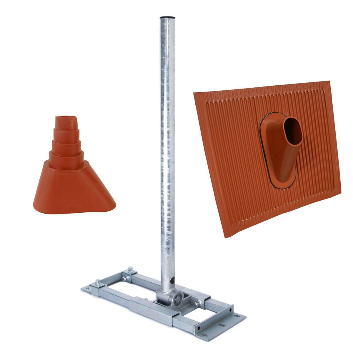 PremiumX DELUXE X90-60 Dachsparrenhalter 90cm Ø 6mm Mast Dachabdeckung Aluminium Dachziegel Manschette Rot
