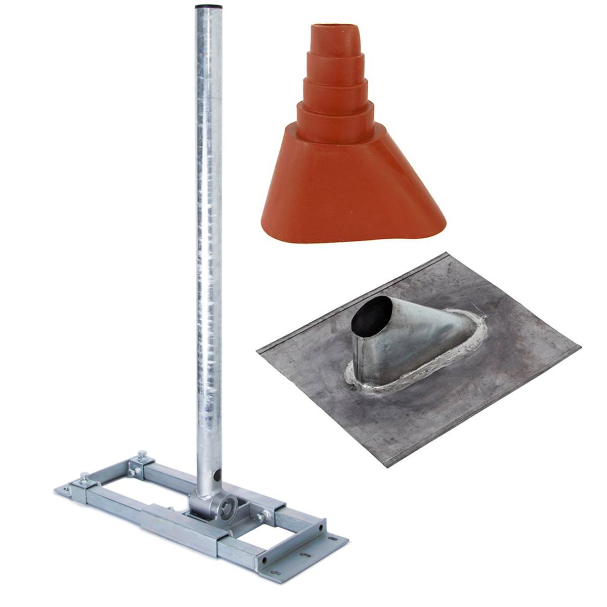 PremiumX DELUXE X90-48 Dachsparrenhalter 90 cm SAT Mast Sparren-Halterung Dach-Abdeckung Blei-Ziegel Manschette rot