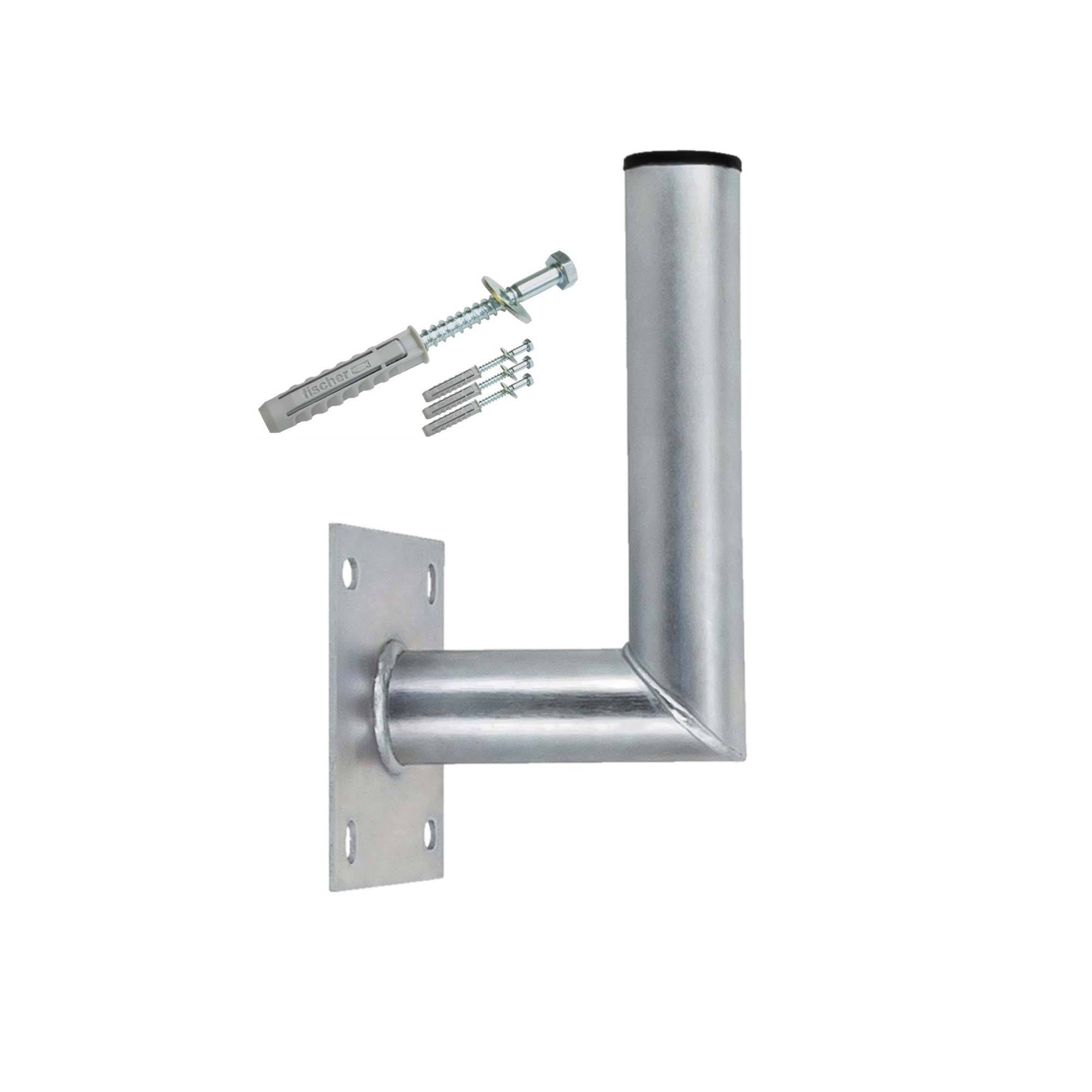 PremiumX 10-15cm Wandhalter Stahl Ø 48mm Winkel Wand-Halterung für Satelliten-Antenne SAT-Schüssel Schrauben Fischer Dübel