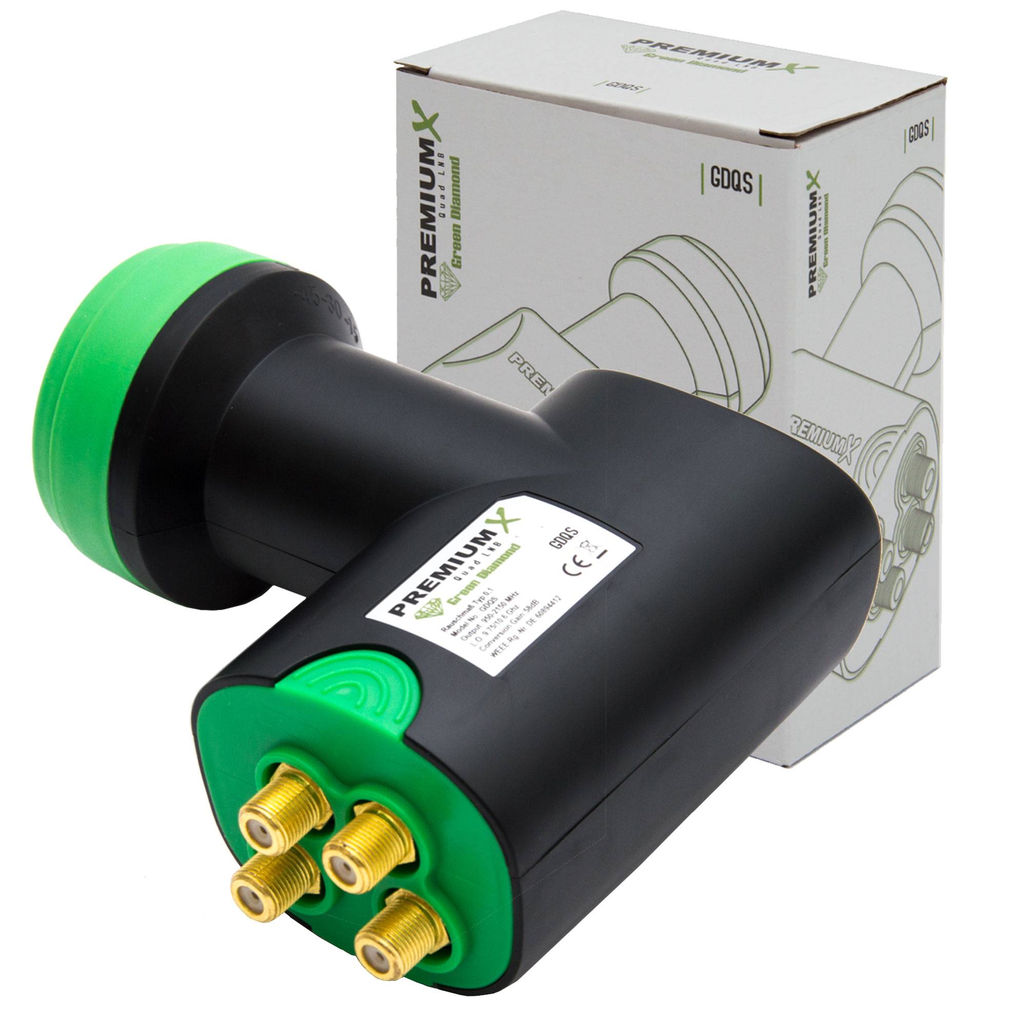 Premium X Quad LNB - 4Fach - für 4 Teilnehmer - 4K Full HD - mit Wetterschutz und LTE Filter für Satellitenschüssel Digital TV Fernseher SAT Receiv