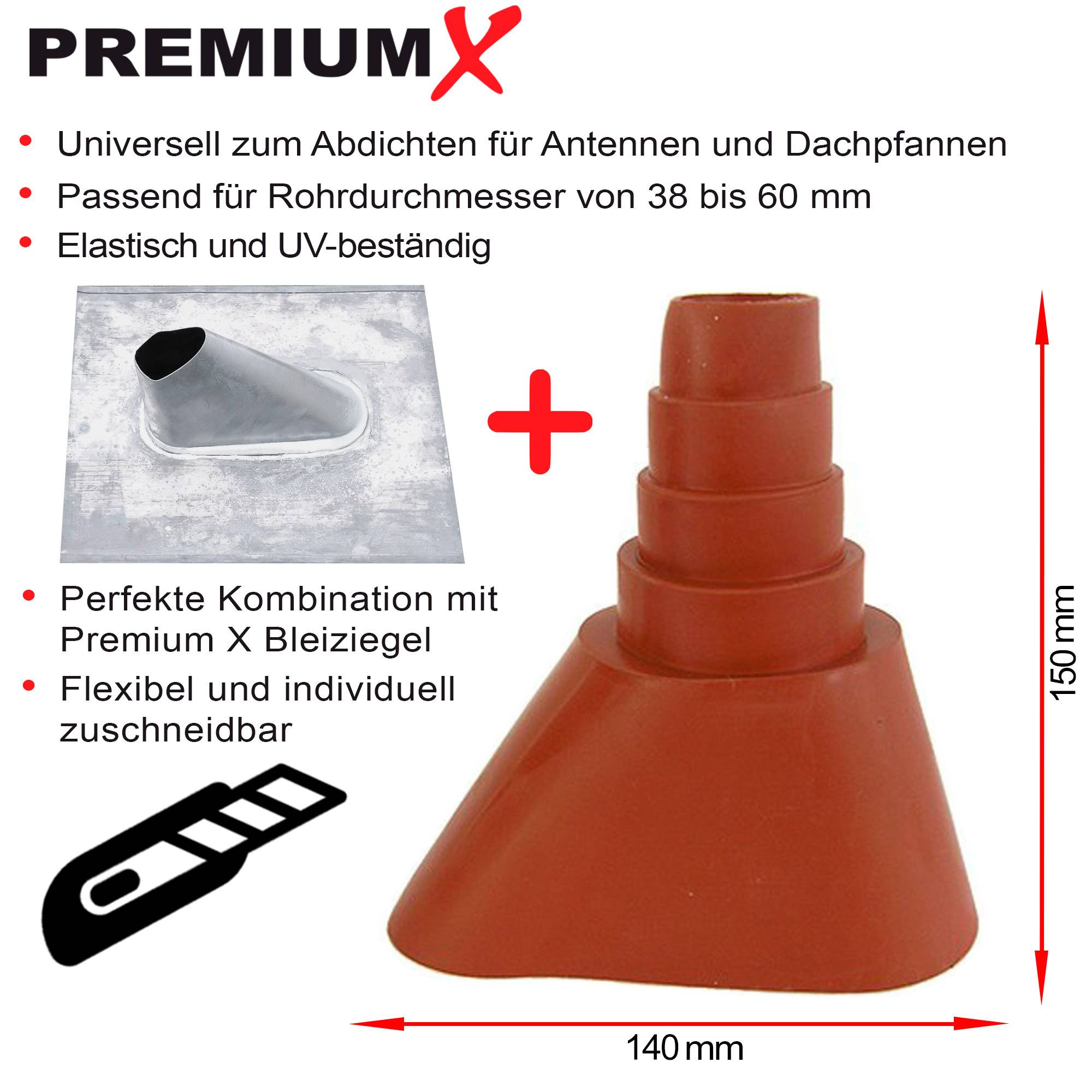 PremiumX Gummimanschette Universal für Dachabdeckungen SAT Mast Manschette Mastmanschette Mastabdichtung Abdichtung Gummitülle Rot