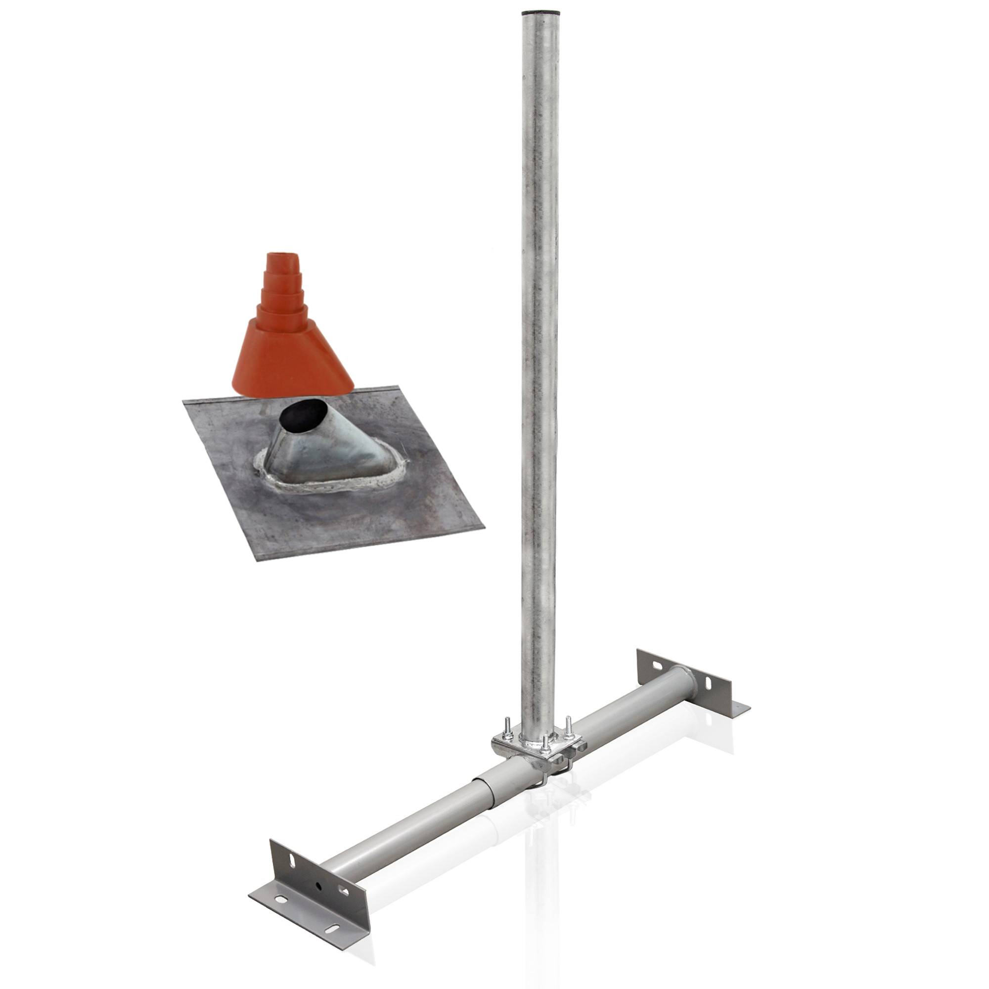 PremiumX BASIC X100-48 Dachsparrenhalter Montage Set für Satellitenschüssel Sparrenhalter 1m Mast SAT Blei-Ziegel Manschette rot