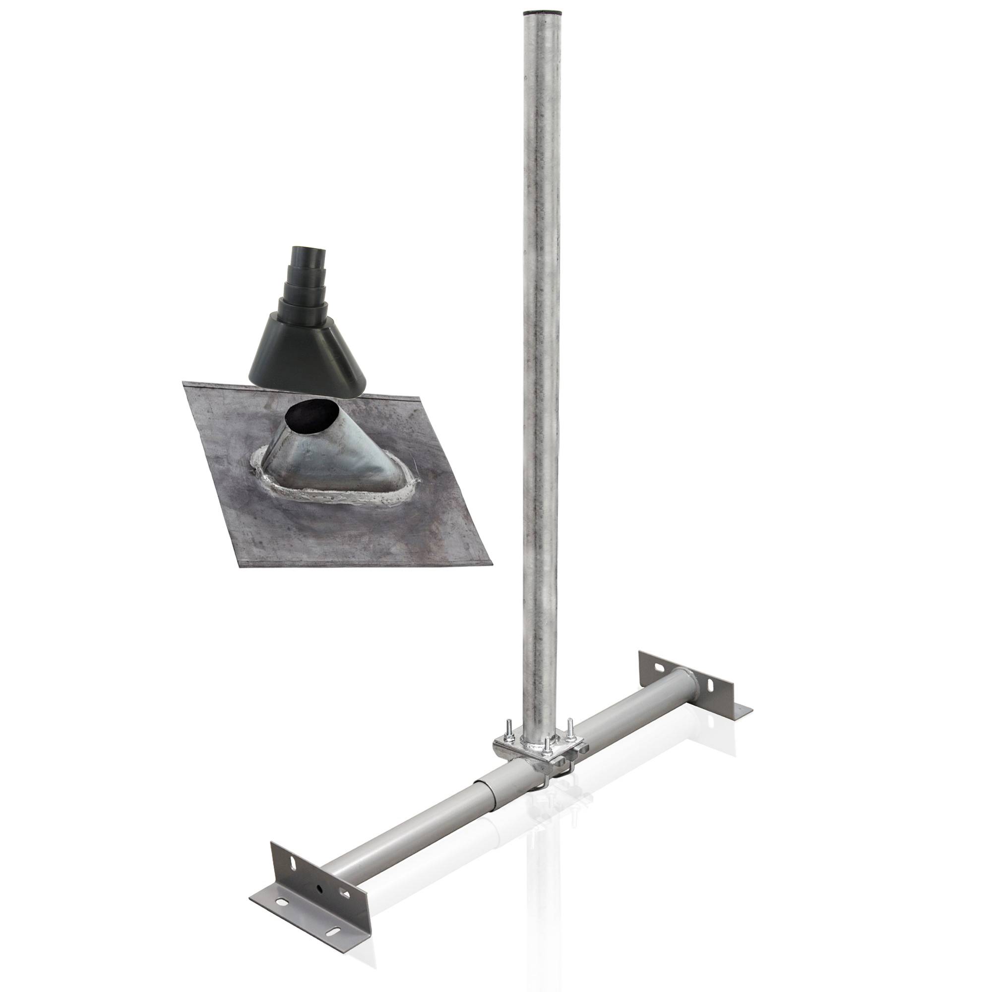 PremiumX BASIC X100-48 Dachsparrenhalter Montage Set für Satellitenschüssel Sparrenhalter 1m Mast SAT Blei-Ziegel Manschette schwarz