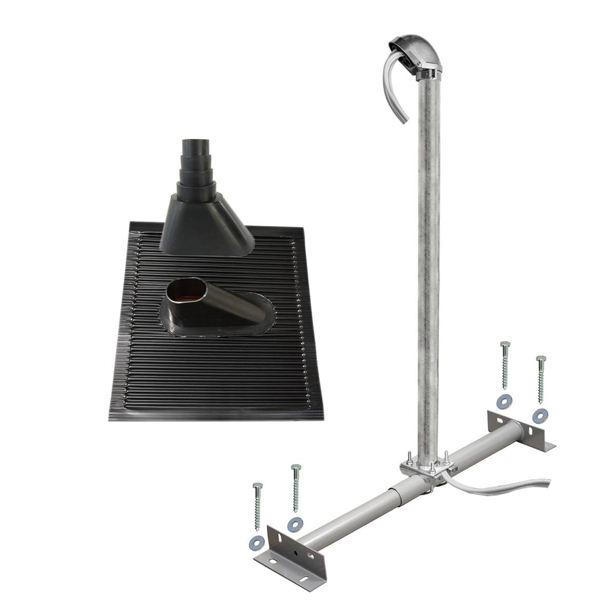 SkyRevolt Dachsparrenhalter Montageset 100cm Mast SAT Sparren-Halterung für Satellitenschüssel Aluminium-Mastkappe