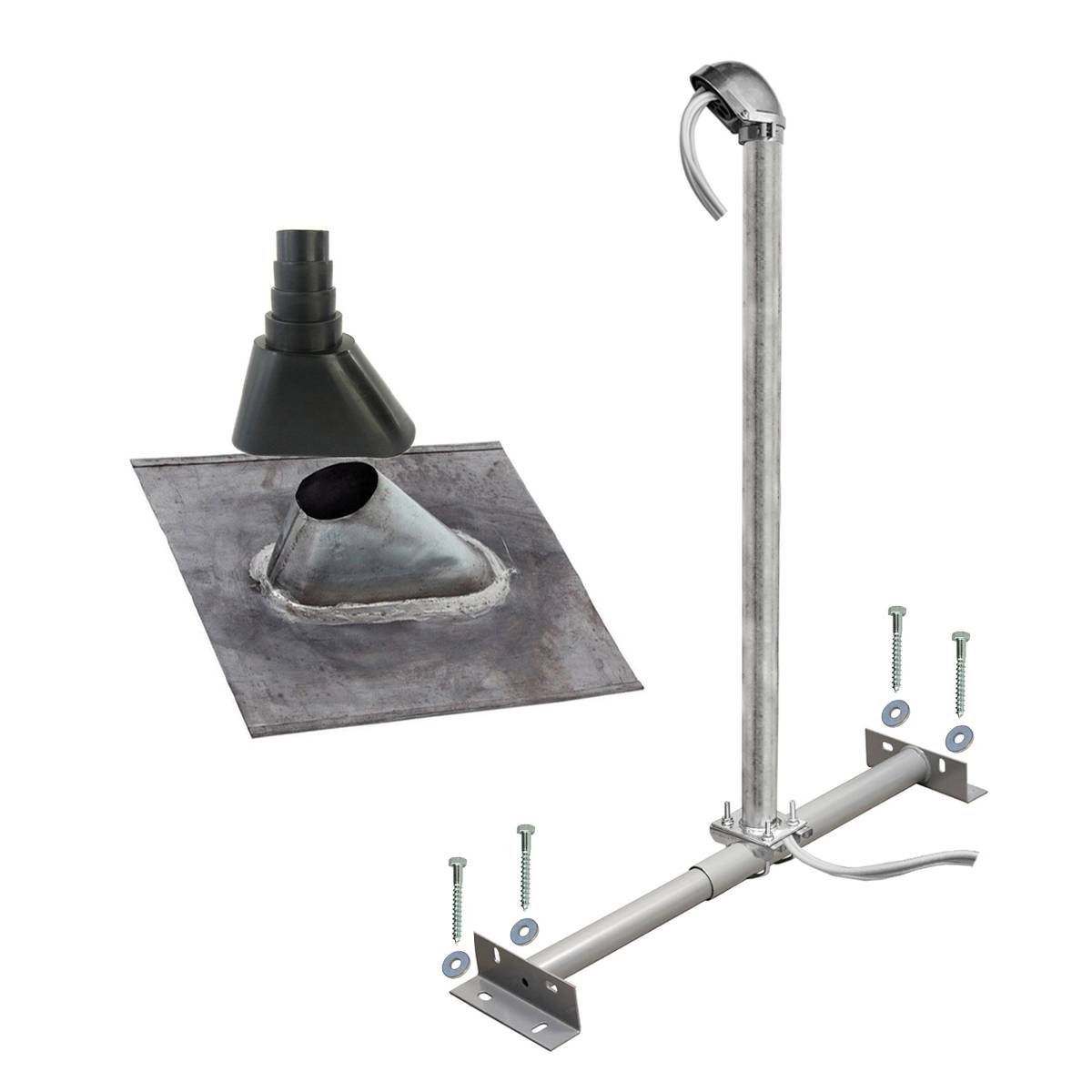 SkyRevolt Dachsparrenhalter Montageset 100cm Mast Sparrenhalter für Satellitenschüssel, SAT ALU-Mastkappe