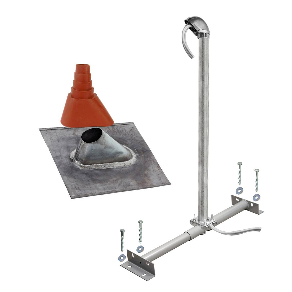 SkyRevolt Dachsparrenhalter Montageset 100cm Mast Sparrenhalter für Satellitenschüssel, SAT ALU-Mastkappe