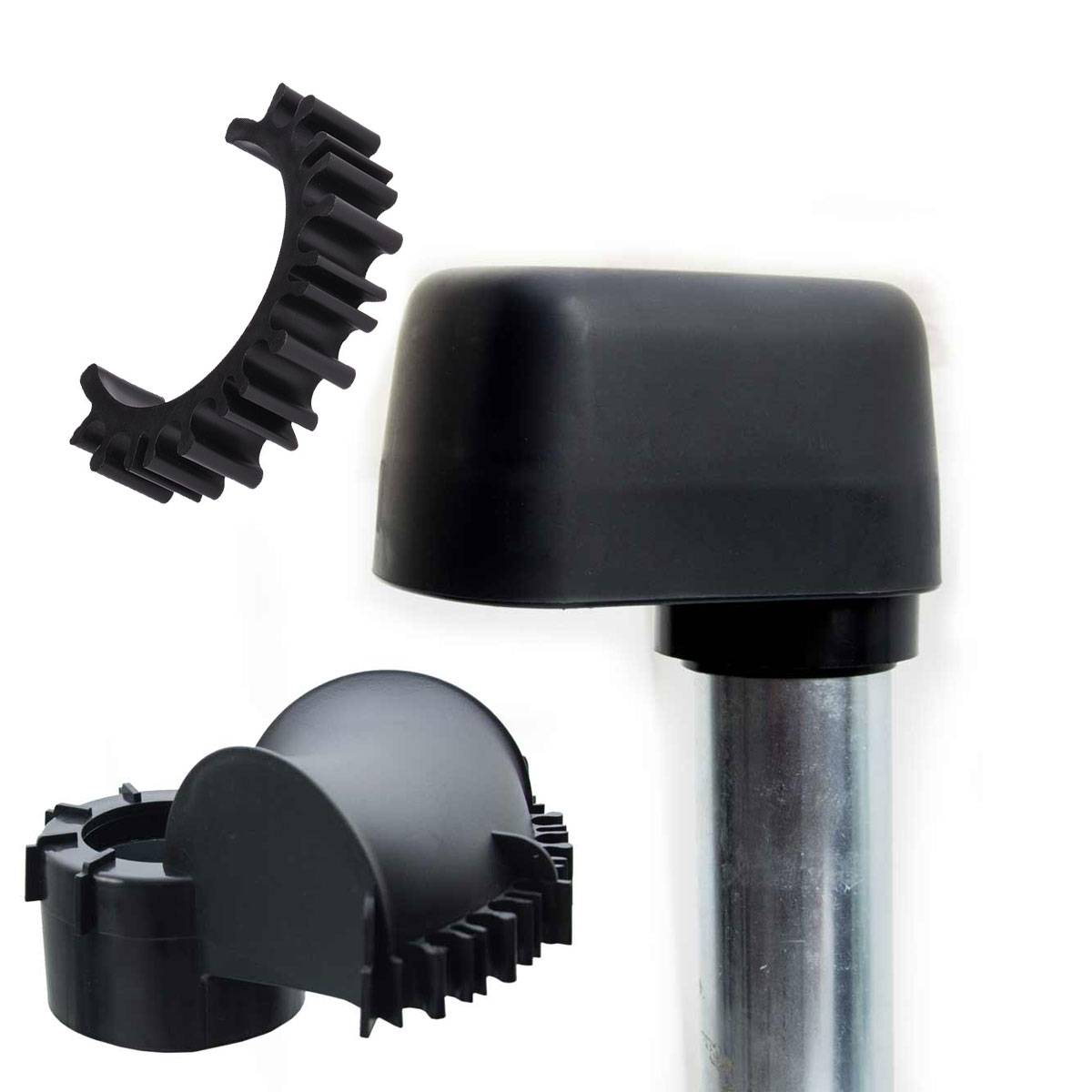 PremiumX Mastkappe mit Kabeldurchführung groß passend für Masten und Dachsparrenhalter mit 48 mm und 60 mm Durchmesser SAT + SAT Kabelclip