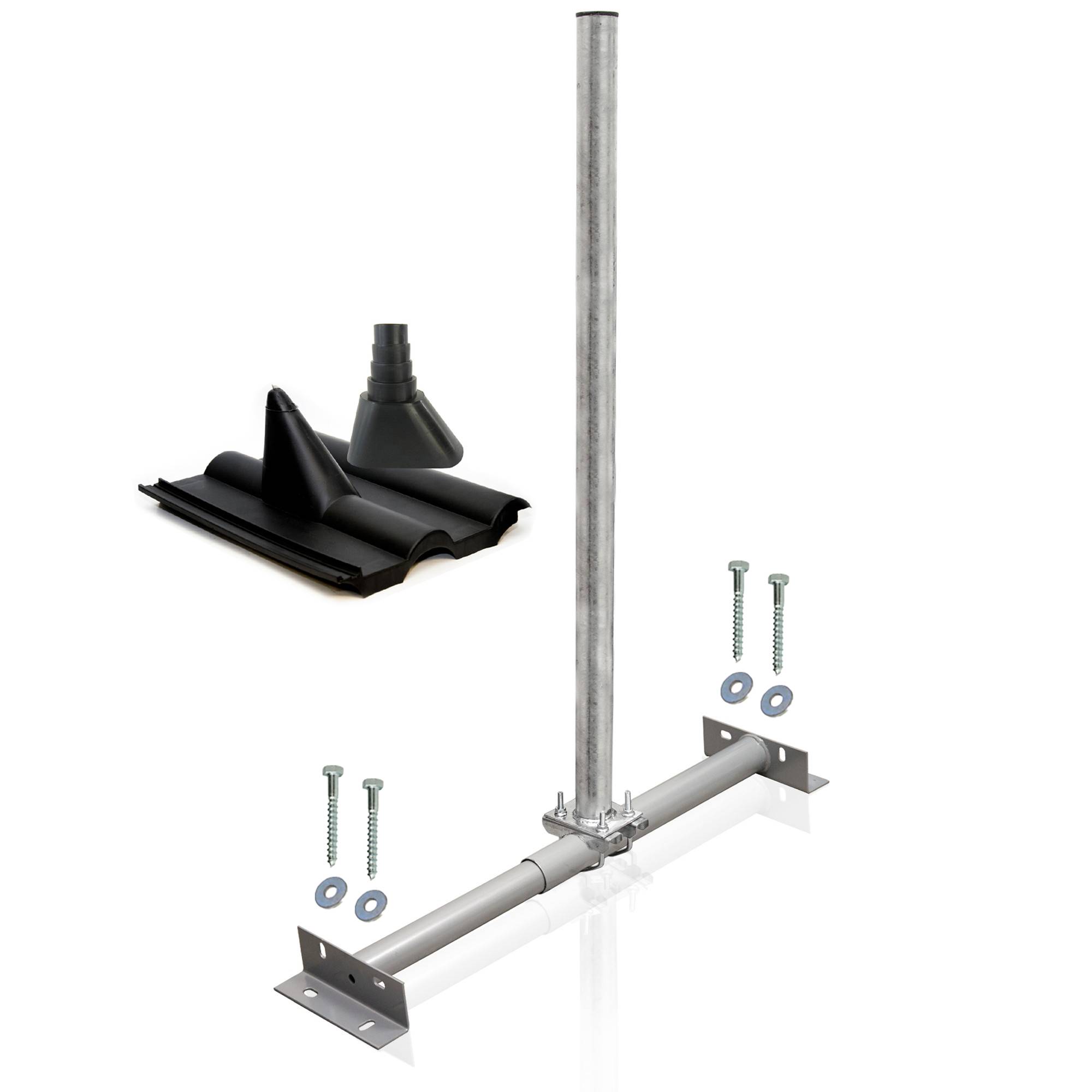 PremiumX Dachsparrenhalter Set für Satellitenschüssel Sparrenhalter 1m SAT Mast Frankfurter-Pfanne Tülle schwarz