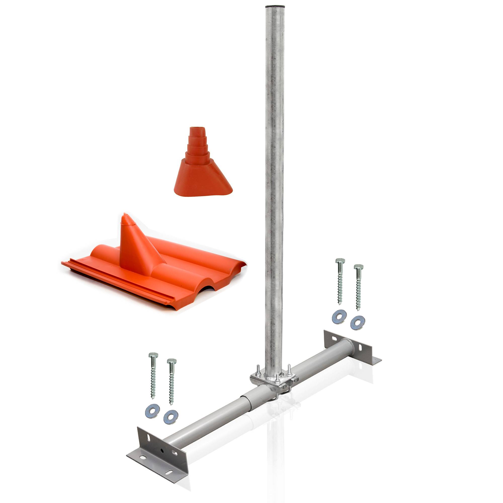 PremiumX Dachsparrenhalter Montage Set für Satellitenschüssel Sparrenhalter 1m SAT Mast Frankfurter-Pfanne Tülle rot