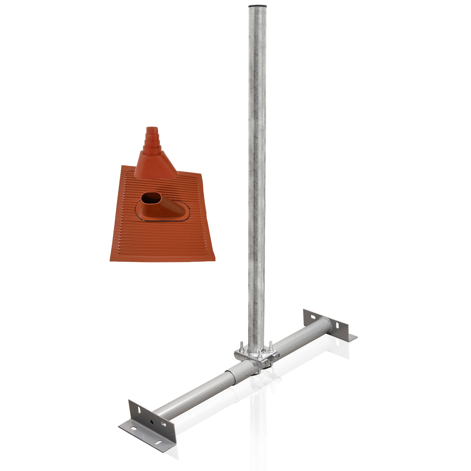 PremiumX BASIC X100-48 Dachsparrenhalter Montage Set für Satellitenschüssel Sparrenhalter 1m Mast SAT ALU-Ziegel Manschette rot