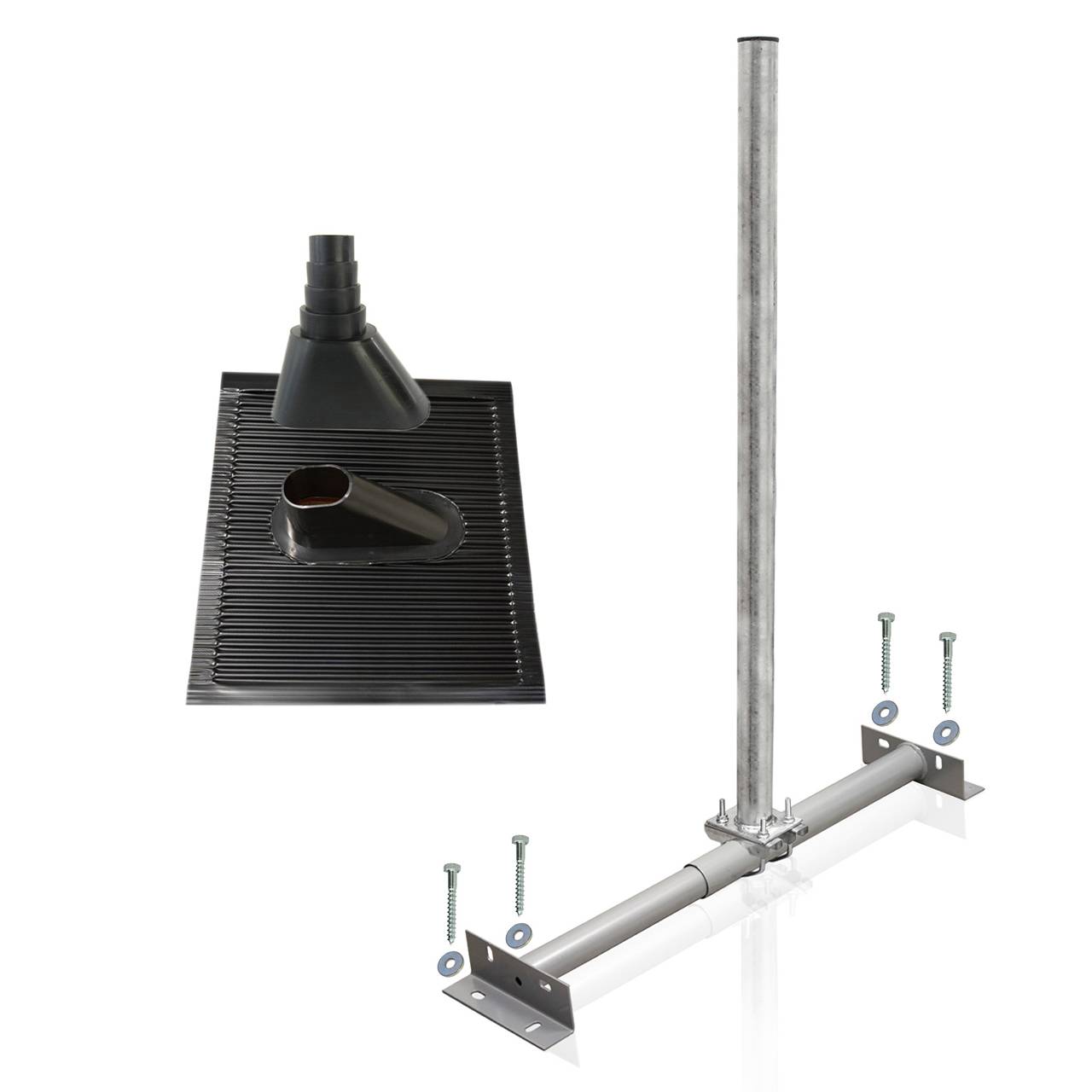 PremiumX BASIC X100-60 Dachsparrenhalter Satellitenschüssel Montage Set Sparrenhalter 1m Mast 60mm Alu SAT Ziegel Tülle schwarz