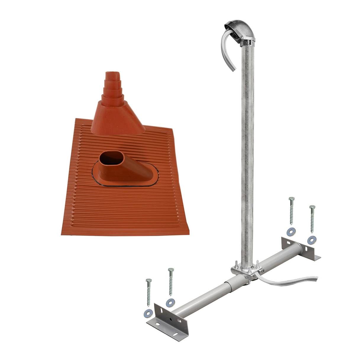 SkyRevolt Dachsparrenhalter Montageset 100cm Mast Sparrenhalter für Satellitenschüssel, SAT ALU-Mastkappe