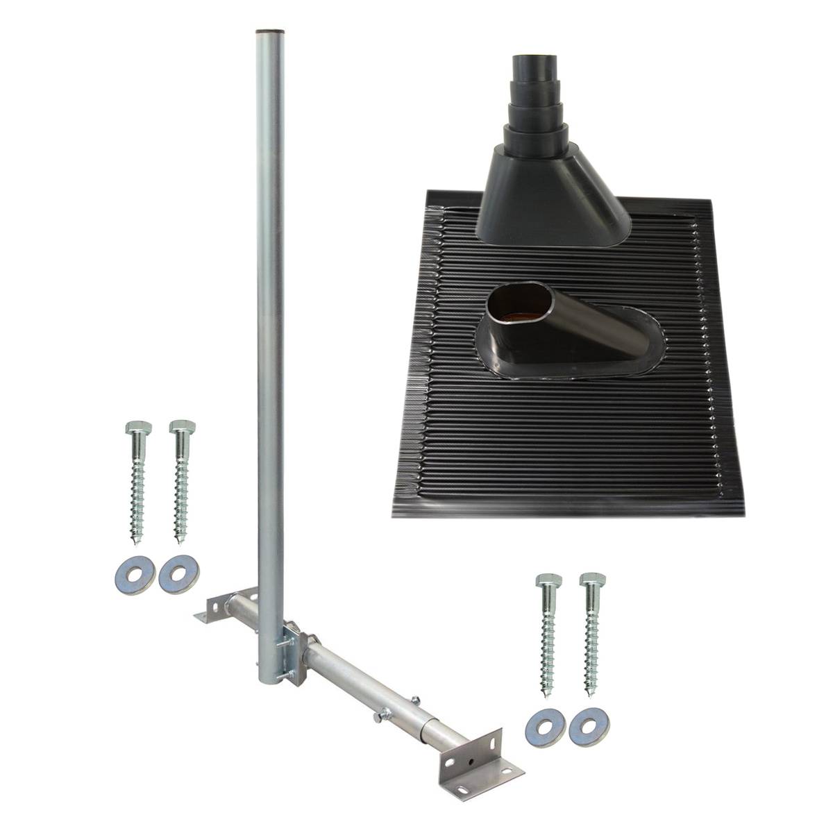 SkyRevolt Aufdachsparrenhalter SAT TV Dachsparrenhalter 120cm Kabeleinführung Mast 48mm Aufdach-Sparren-Halterung für Satellitenschüssel | Dachmont