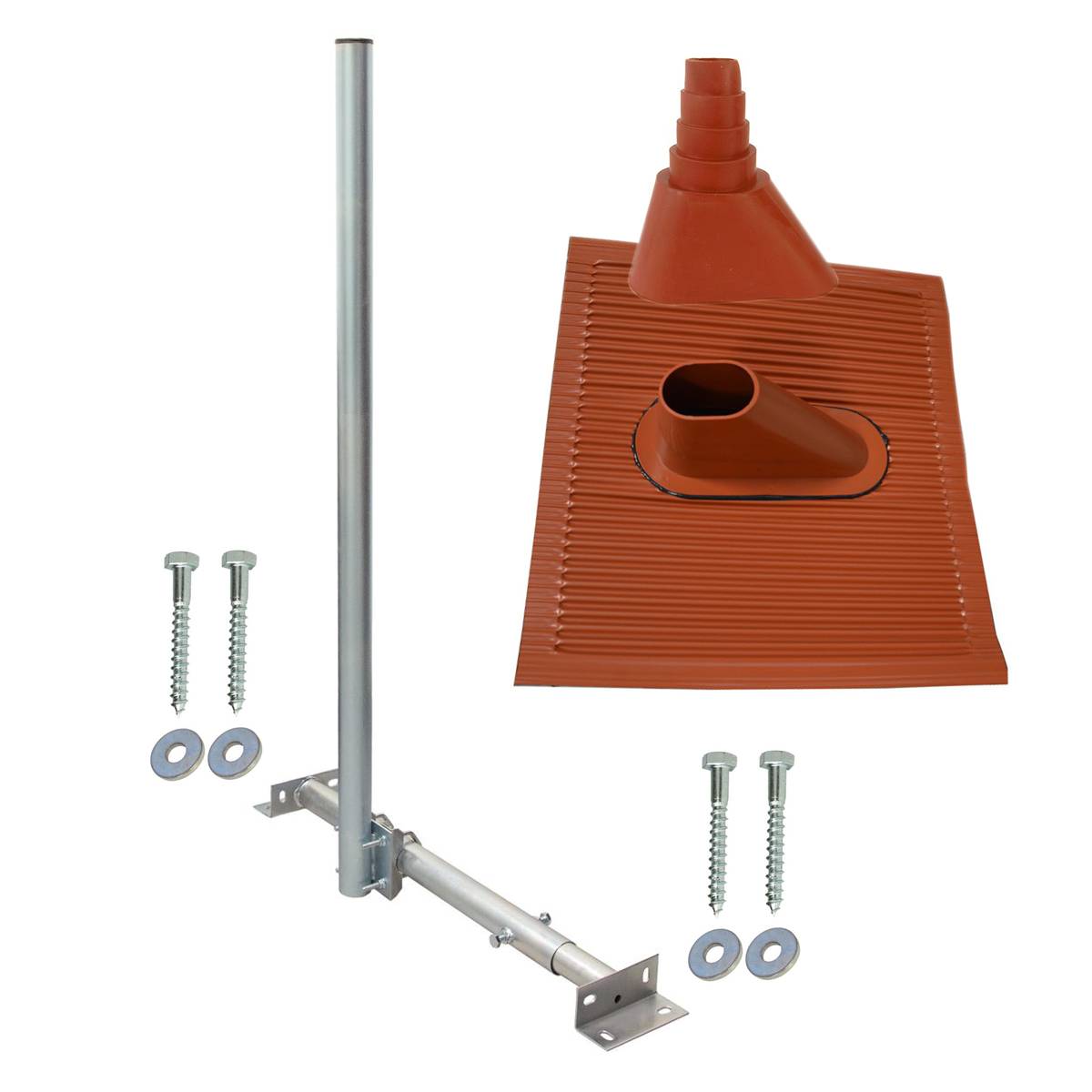 SkyRevolt Aufdachsparrenhalter SAT TV Dachsparrenhalter 120cm Kabeleinführung Mast 48mm Aufdach-Sparren-Halterung für Satellitenschüssel | Dachmont