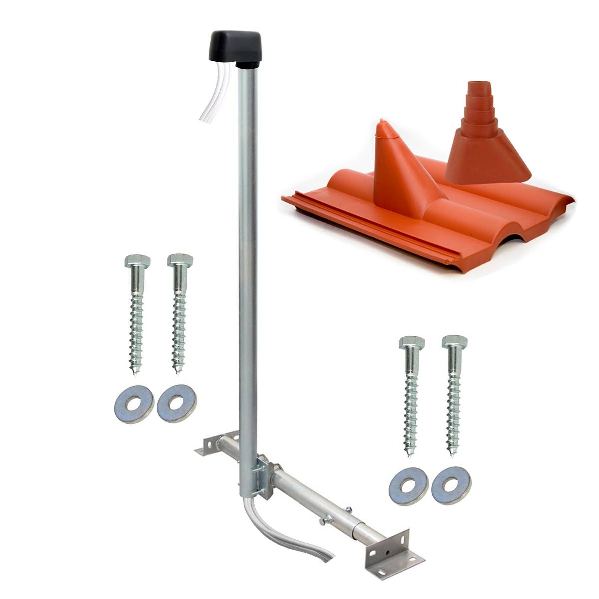 SkyRevolt Aufdachsparrenhalter SAT TV Dachsparrenhalter 120cm Kabel-Einführung Mast 48mm Aufdach-Sparren-Halterung für Satellitenschüssel | Antenne