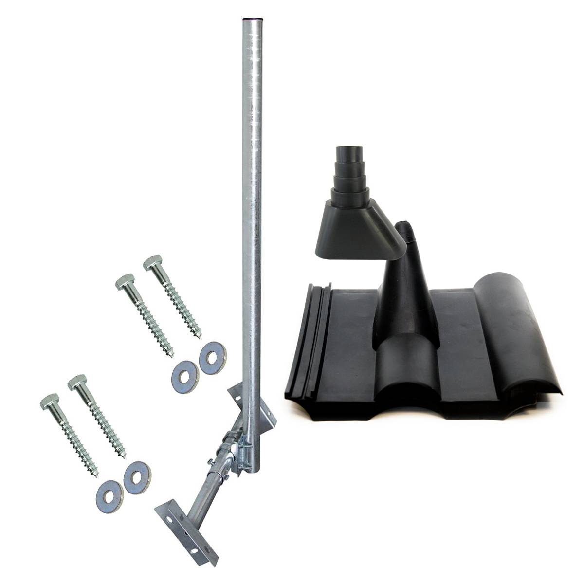 PremiumX BASIC X120-48F SAT TV Dachsparrenhalter komplett feuerverzinkt 120cm Mast Aufdach Sparren-Halterung für Satellitenschüssel + UKW LTE-Antenn