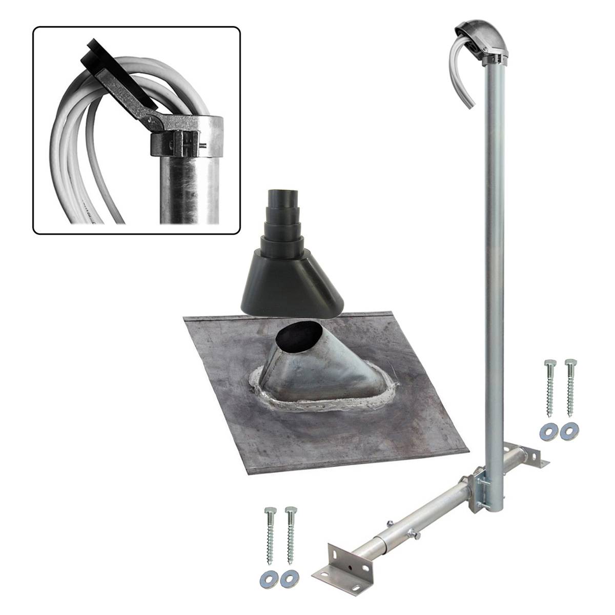 PremiumX BASIC X120-48 SAT TV Dachsparrenhalter 120cm Mast Dachsparren-Halterung für Satelliten-Antenne Satellitenschüssel | Dachdurchgang Set schwa