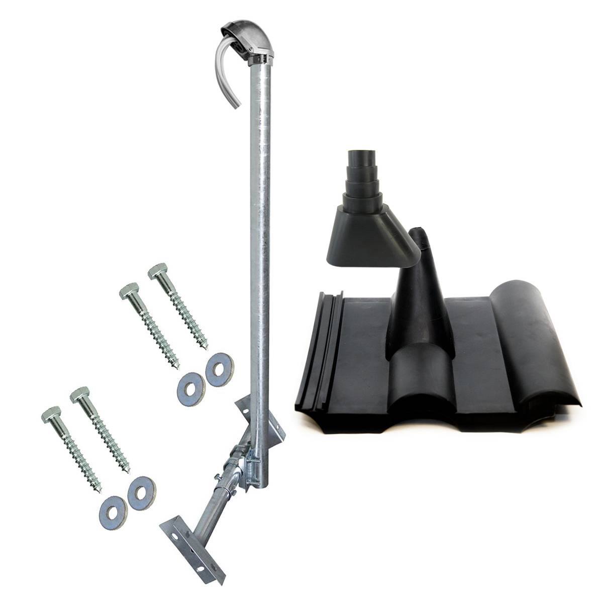 PremiumX BASIC X120-48F SAT TV Dachsparrenhalter feuerverzinkt 120cm Mast Sparrenhalter für Satellitenschüssel DVB-S2 + UKW LTE-Antenne | Kabeldurch