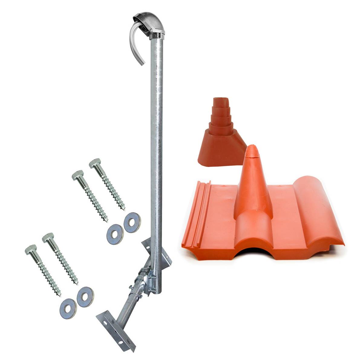 PremiumX BASIC X120-48F SAT TV Dachsparrenhalter feuerverzinkt 120cm Mast Sparrenhalter für Satellitenschüssel DVB-S2 + UKW LTE-Antenne | Kabeldurch