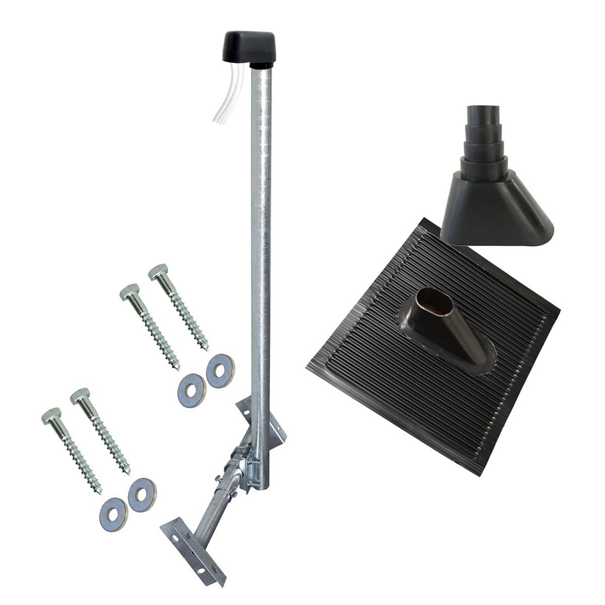 SkyRevolt SAT Dachsparrenhalter feuerverzinkt 120cm Mast Sparrenhalterung für Satellitenschüssel | Kabeldurchführung Dach komplett Montageset