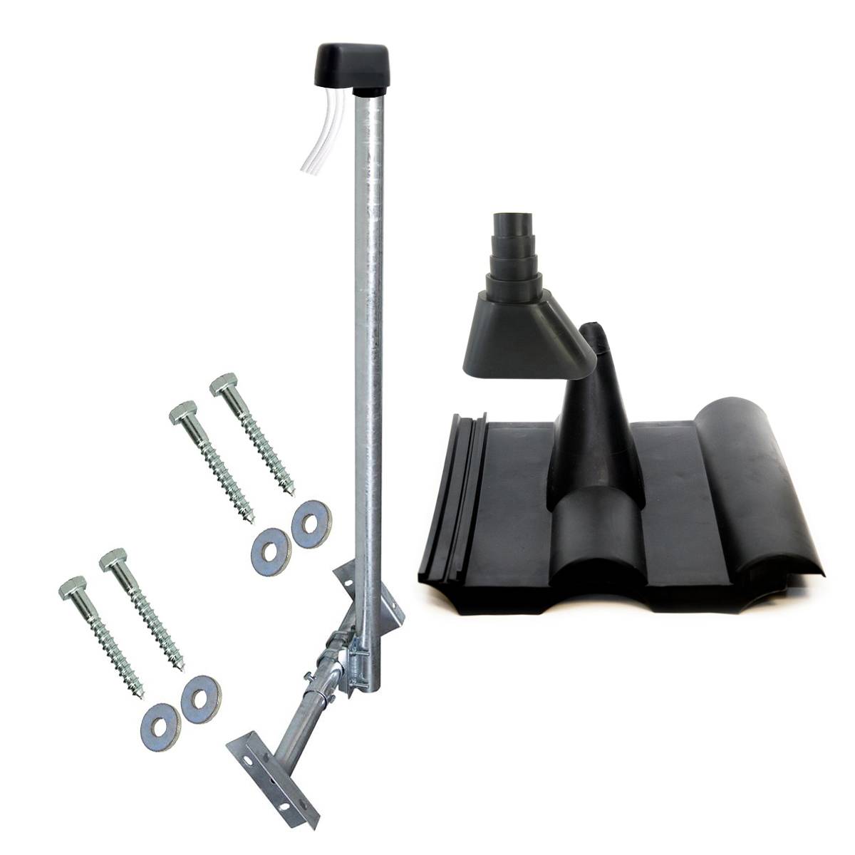 SkyRevolt SAT Dachsparrenhalter feuerverzinkt 120cm Mast Sparrenhalterung für Satellitenschüssel | Kabeldurchführung Dach komplett Montageset