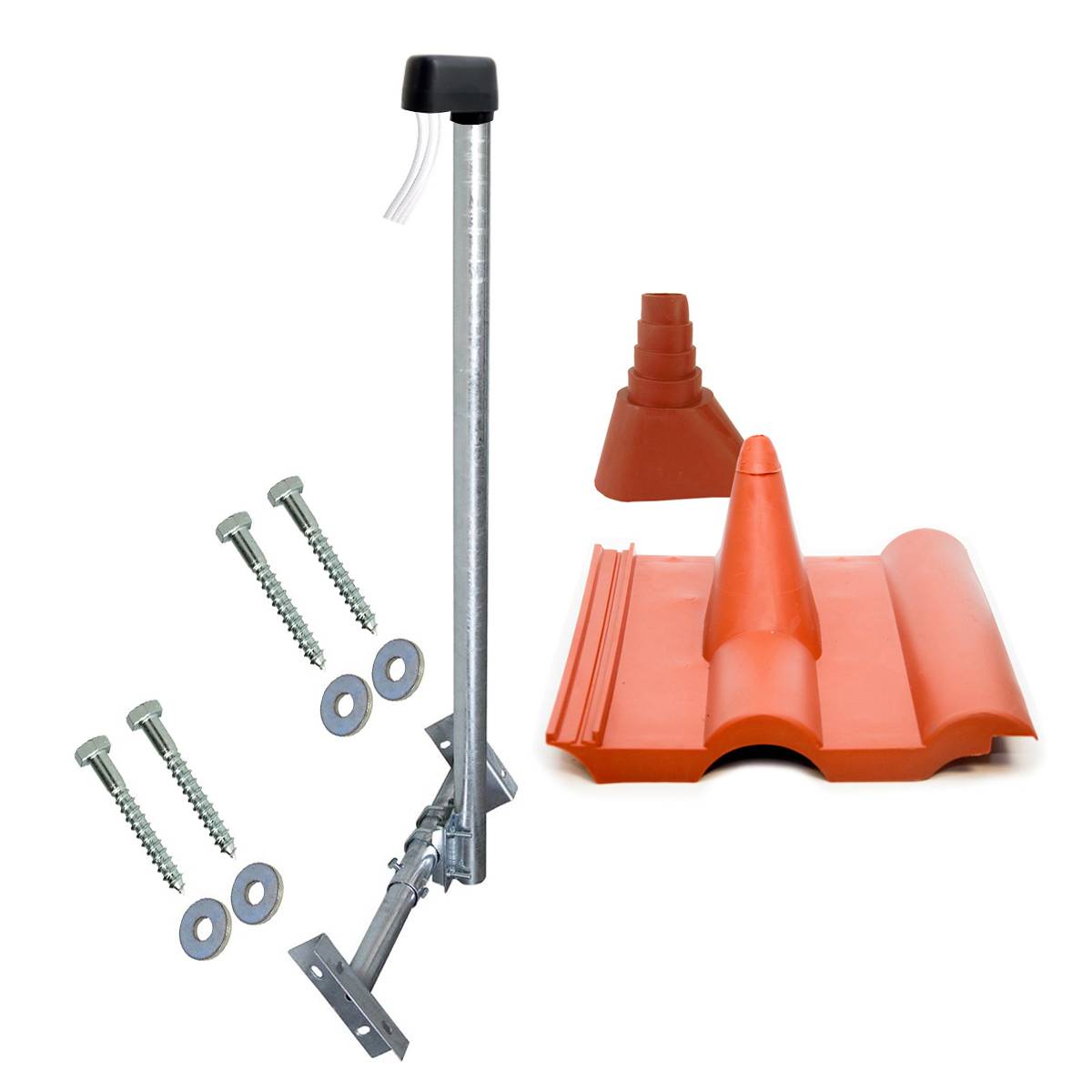 SkyRevolt SAT Dachsparrenhalter feuerverzinkt 120cm Mast Sparrenhalterung für Satellitenschüssel | Kabeldurchführung Dach komplett Montageset