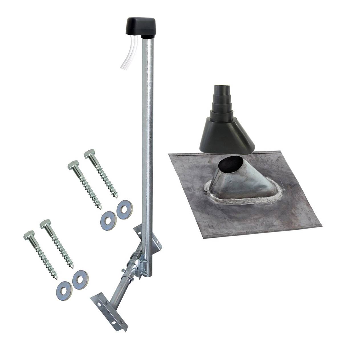 SkyRevolt SAT Dachsparrenhalter feuerverzinkt 120cm Mast Sparrenhalterung für Satellitenschüssel | Kabeldurchführung Dach Montageset