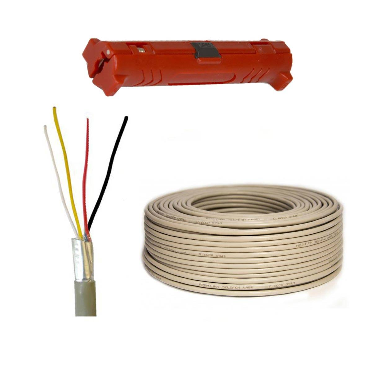 PremiumX 50m Telefonkabel 2x2x0,6mm 4 Adern Verlegekabel Telefonleitung Fernmeldekabel + Abisolierer (0,40€/M)