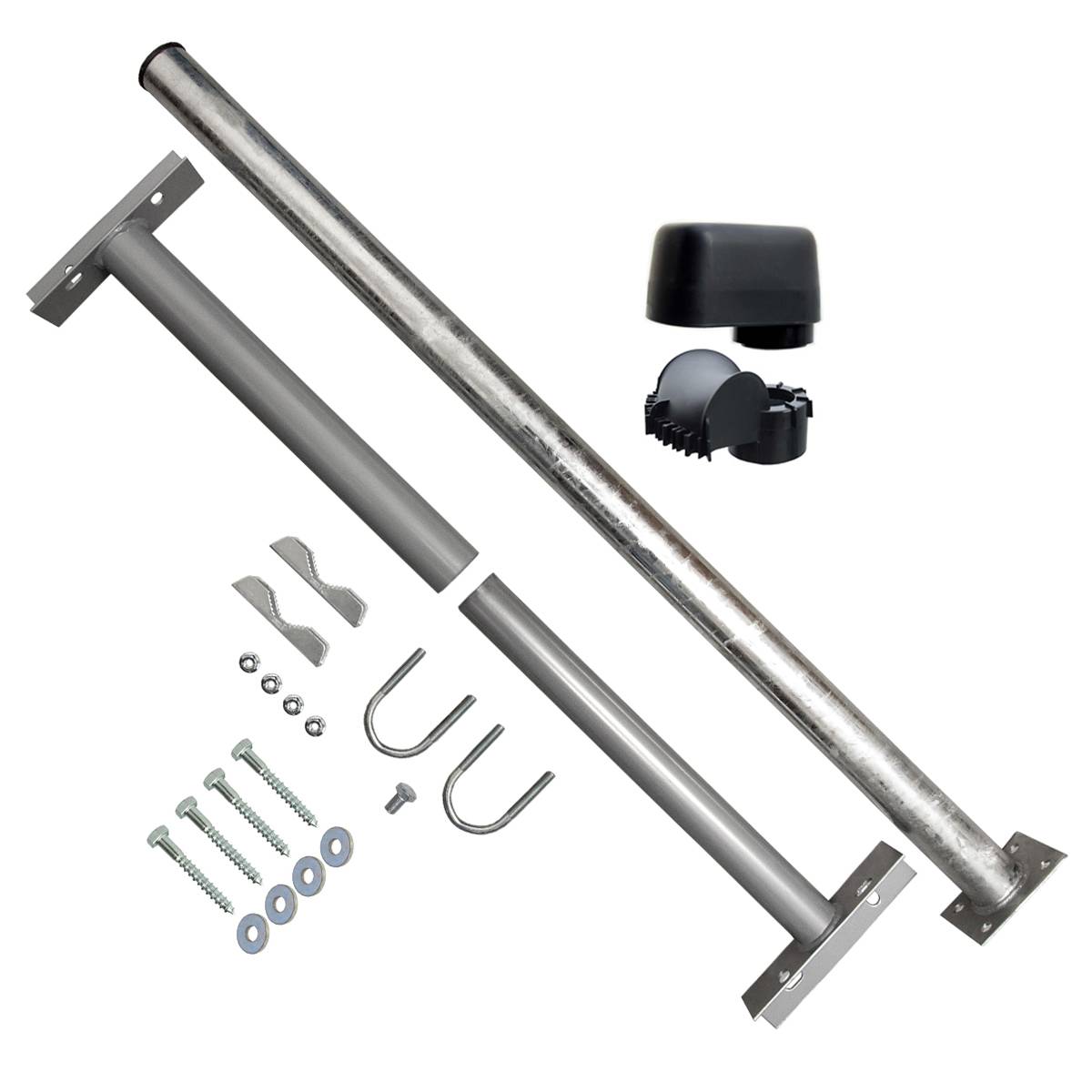 SkyRevolt Dachsparrenmasthalter 100cm Mast Ø 60mm feuerverzinkt Aufsparrenhalter für Satellitenschüssel inkl. SAT-Mastkappe