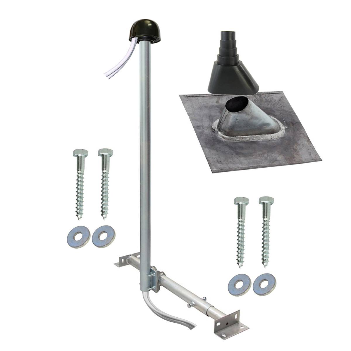 SkyRevolt SAT TV Aufdachsparrenhalter Sparrenabstand 61-105cm Mast 120cm Halterung für Satellitenschüssel | Aufdach Montageset Kabeldurchführung Ma