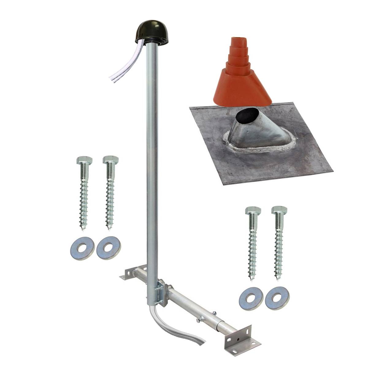 SkyRevolt SAT TV Aufdachsparrenhalter Sparrenabstand 61-105cm Mast 120cm Halterung für Satellitenschüssel | Aufdach Montageset Rot Kabeldurchführun