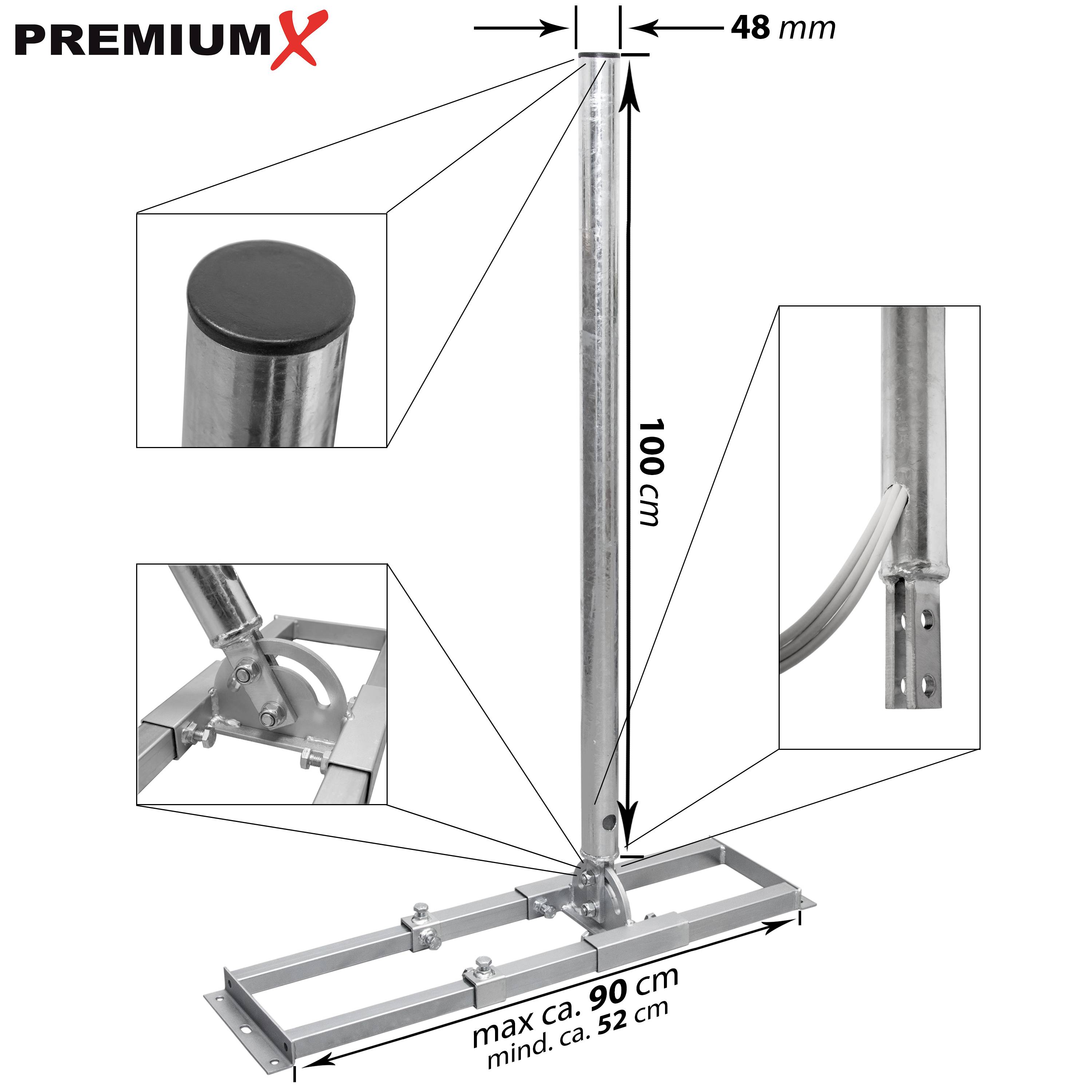 PremiumX PROFI X100-48K SAT Dach-Sparren-Halter mit Kabeldurchführung für Satelliten-Antenne Satellitenschüssel - Komplett Set für die Dachinstall