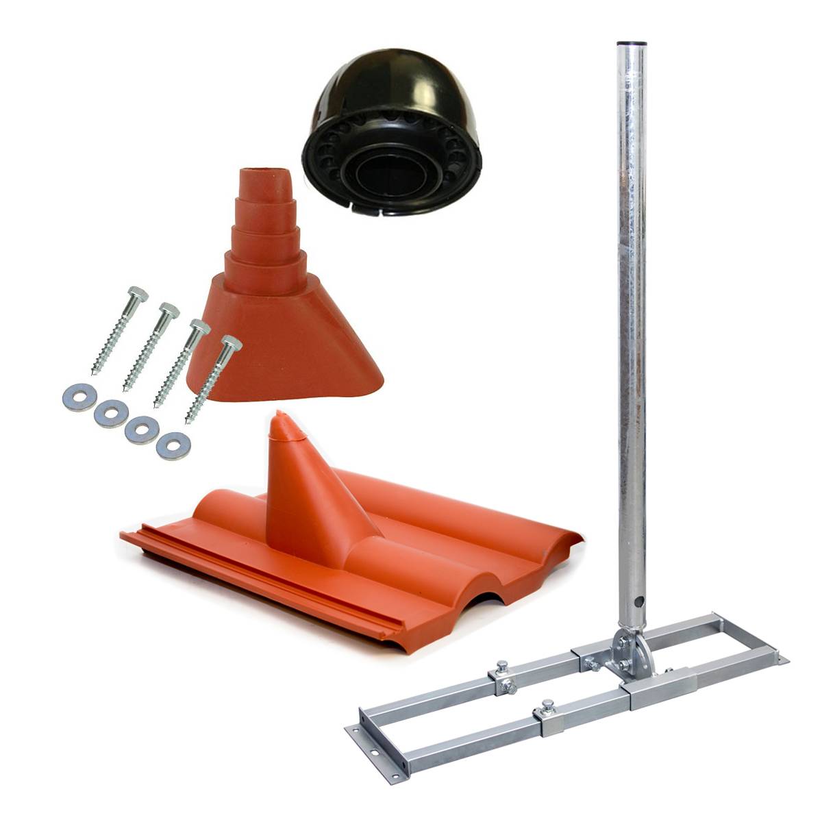 PremiumX PROFI X100-48K SAT Dach-Sparren-Halter mit Kabeldurchführung für Satelliten-Antenne Satellitenschüssel - Komplett Set für die Dachinstall