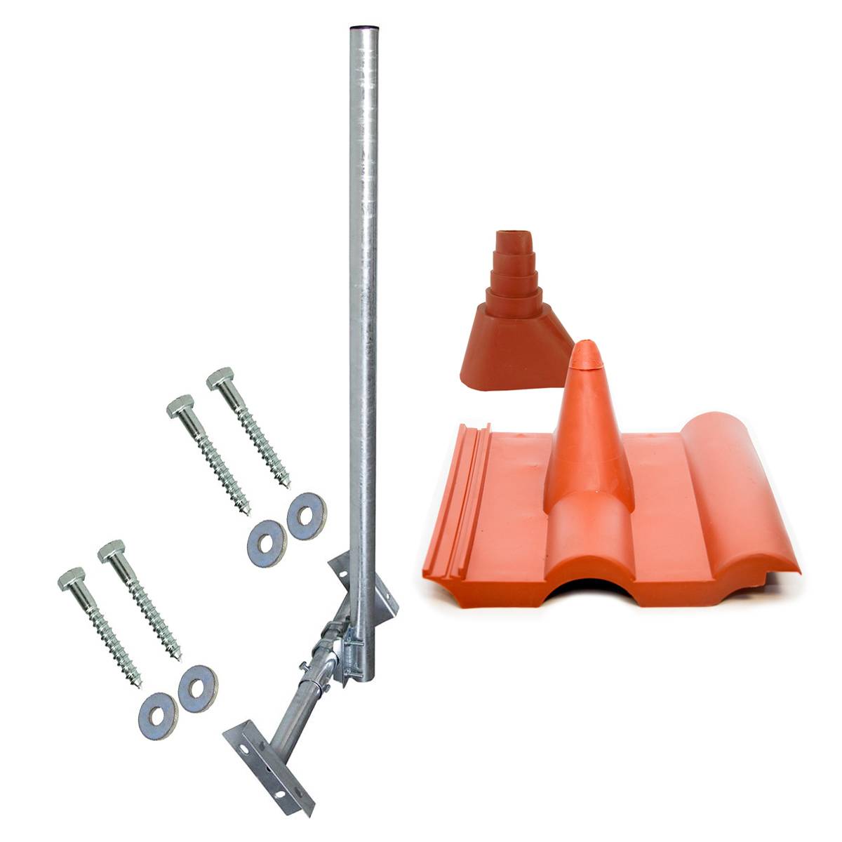 PremiumX BASIC X120-48F SAT TV Dachsparrenhalter komplett feuerverzinkt 120cm Mast Aufdach Sparren-Halterung für Satellitenschüssel + UKW LTE-Antenn