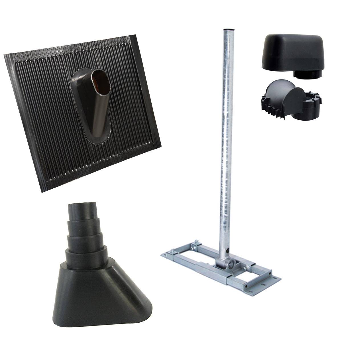 PremiumX DELUXE X130-48 Dachsparrenhalter 130 cm Mast Sparren-Halterung für Sat-Antenne Satelliten-Schüssel ALU-Dach-Abdeckung Gummitülle schwarz