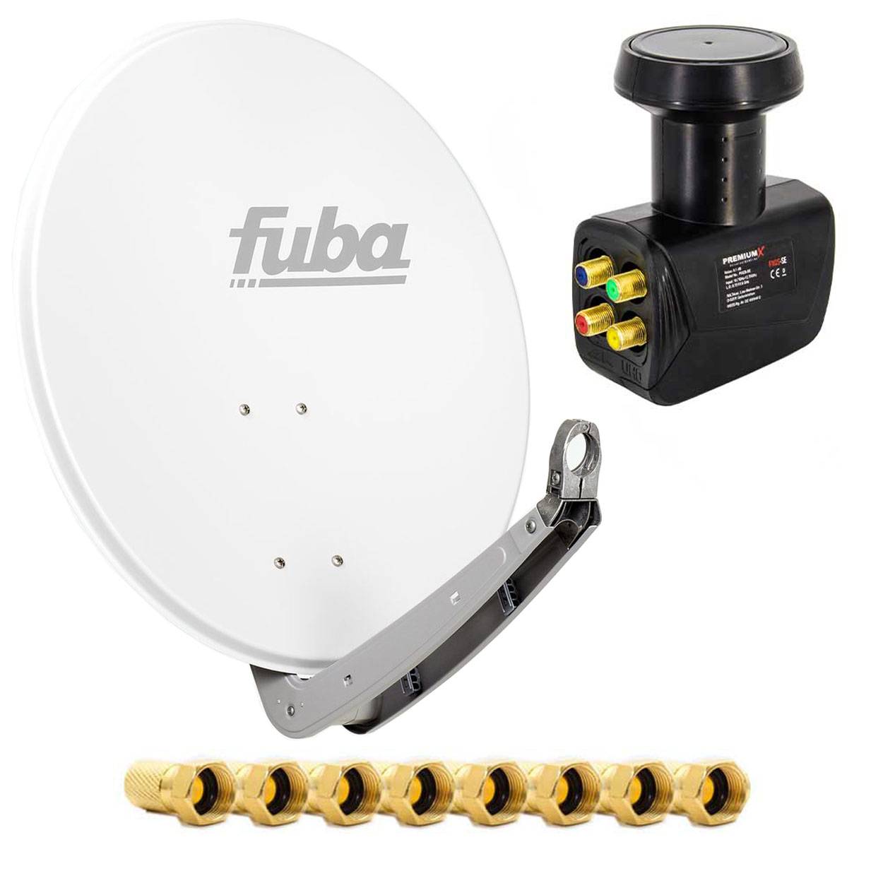 Fuba Set 4 Teilnehmer SAT Anlage DAA 650 W Parabolantenne Aluminium Satelliten-Schüssel Quad LNB 8x F-Stecker