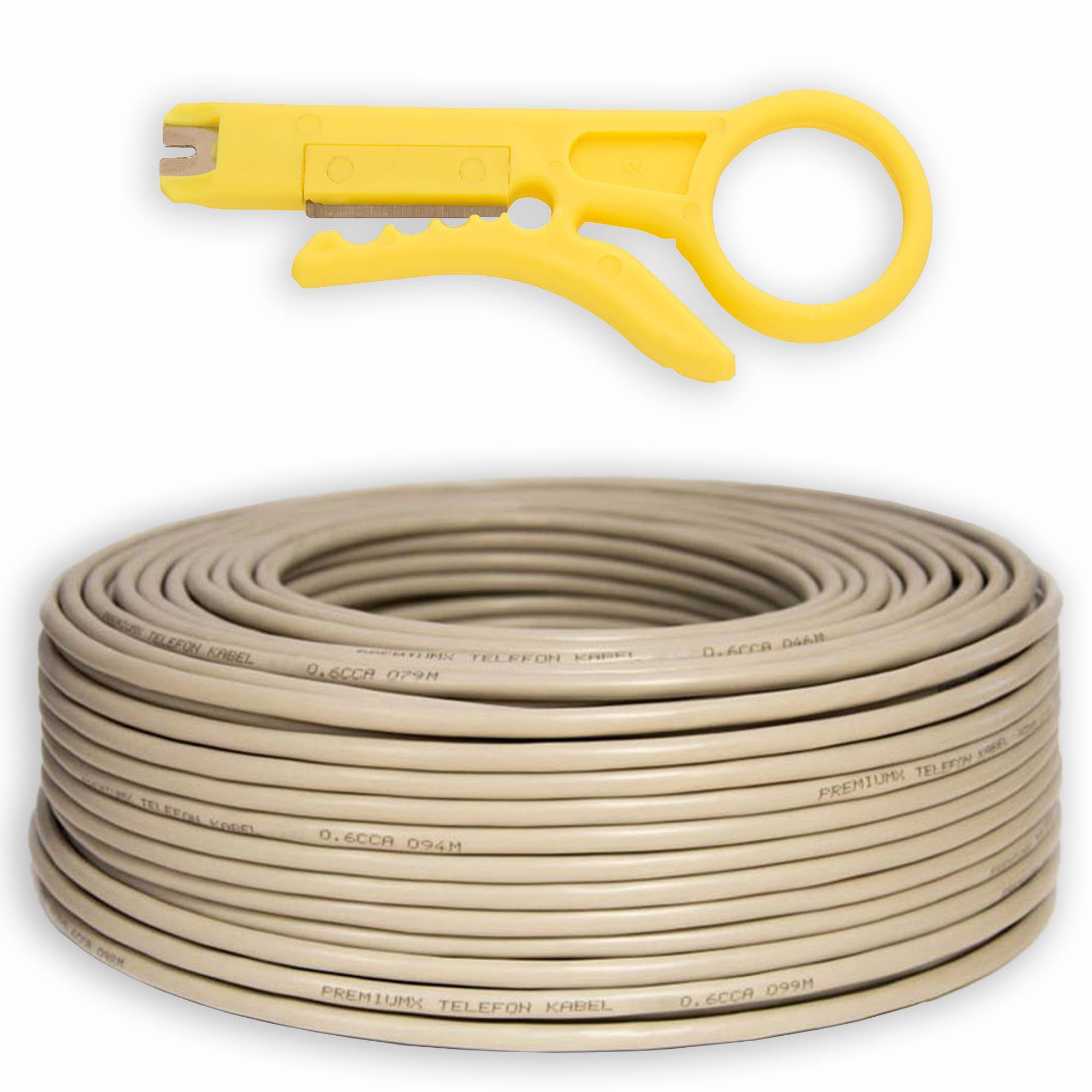 PremiumX 50m Telefonkabel 2x2x0,6mm 4 Adern Verlegekabel Telefonleitung Fernmeldekabel + Abisolierer