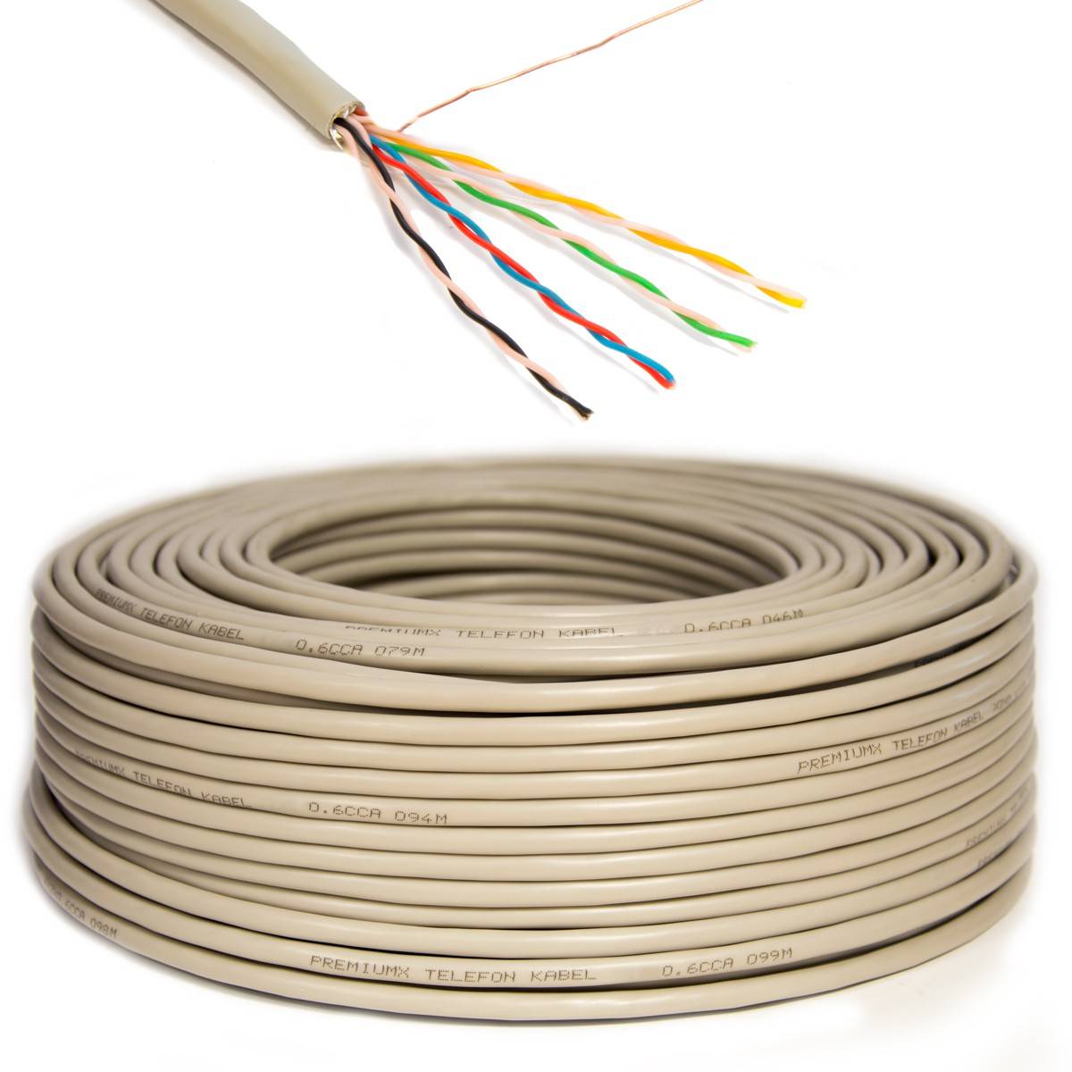 PremiumX 100m Telefonkabel 4x2x0,6mm 8 Adern Verlegekabel Telefonleitung Fernmeldekabel Abisolierer