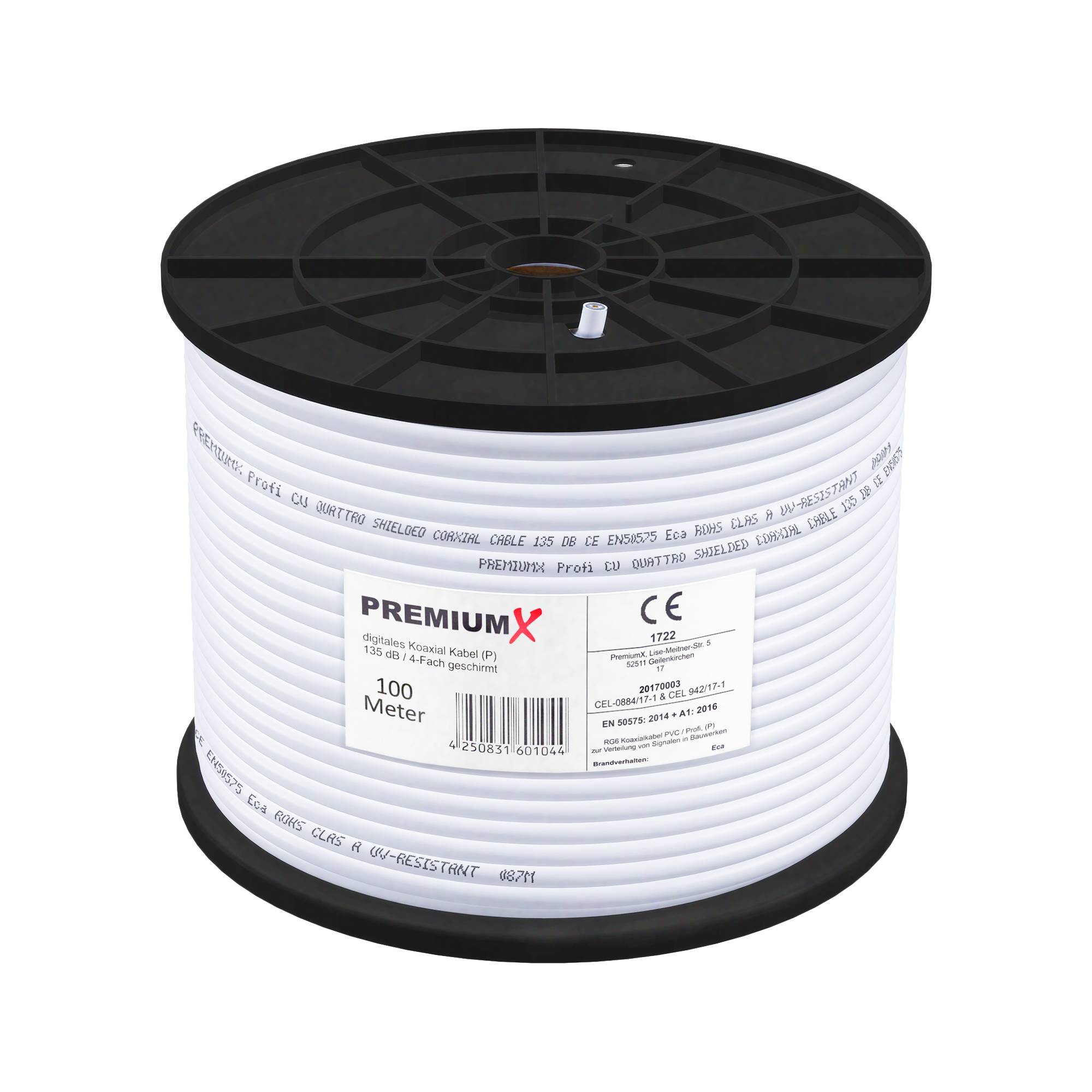 PremiumX 100m PROFI Koaxialkabel KUPFER 135dB 4-fach SAT Antennenkabel Koax-Kabel DVB-S / S2 DVB-C DVB-T BK Anlagen Satellitenkabel