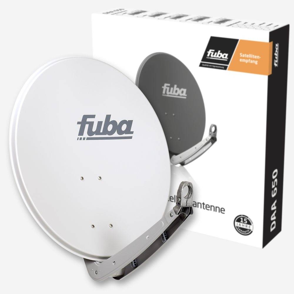 Fuba DAA 650 G Aluminium Satellitenschüssel 60x65 cm hellgrau - Sat-Antenne/Sat-Spiegel mit stabilem Doppeltragarm, LNB-Halterung aus Alu Druckguss