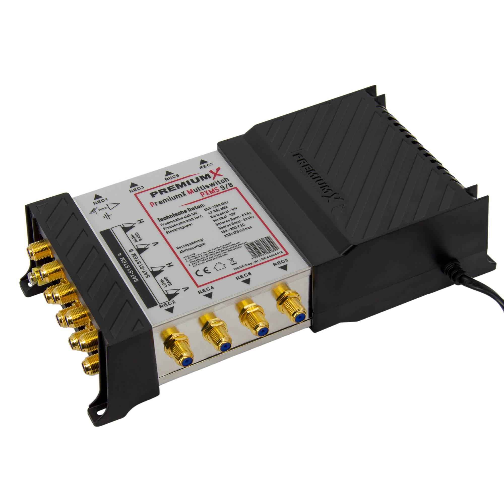 PremiumX PXMS 9/8 Multischalter mit Netzteil Multiswitch 2 SAT für 8 Teilnehmer Satverteiler Digital HDTV FullHD 4K UHD 8K