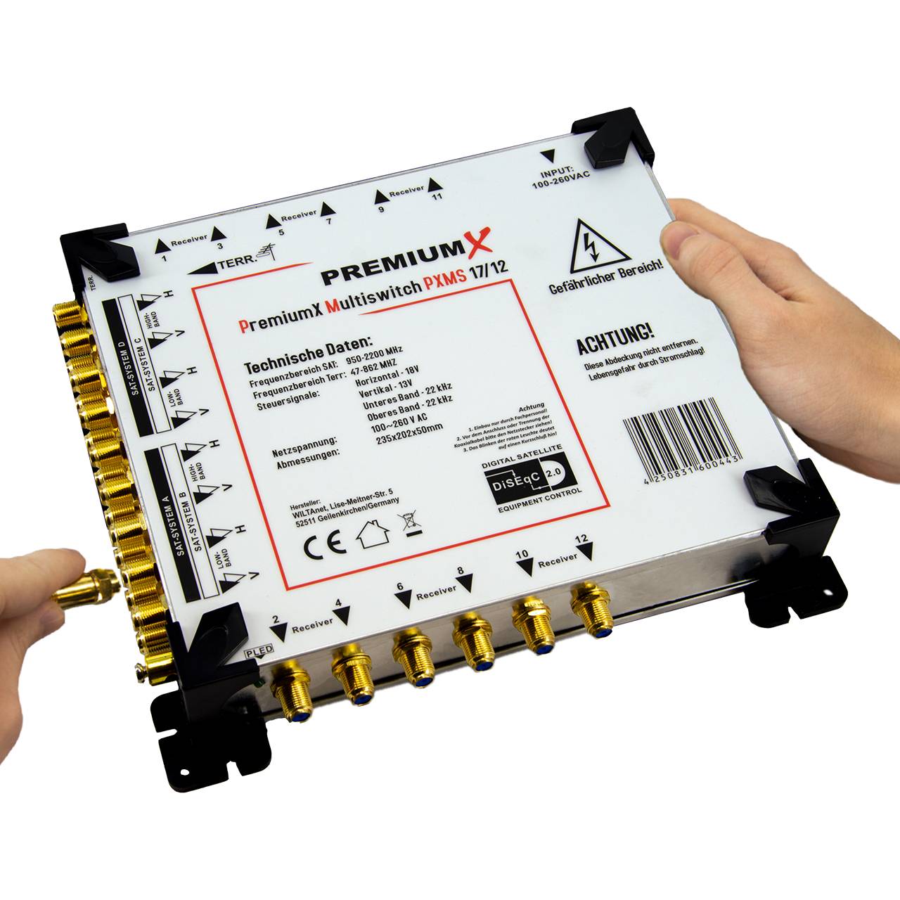 PremiumX PXMS 17/12 Multischalter mit Netzteil Multiswitch 4 SAT für 12 Teilnehmer Satverteiler Digital HDTV FullHD 4K UHD 8K