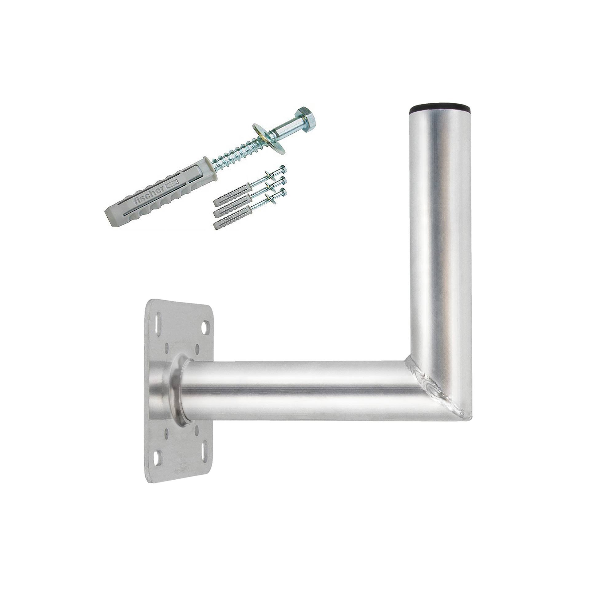 SkyRevolt 25cm Wandhalter Aluminium ALU Rohr 50mm für Satellitenschüssel Schraubensatz mit Dübel für Wandmontage