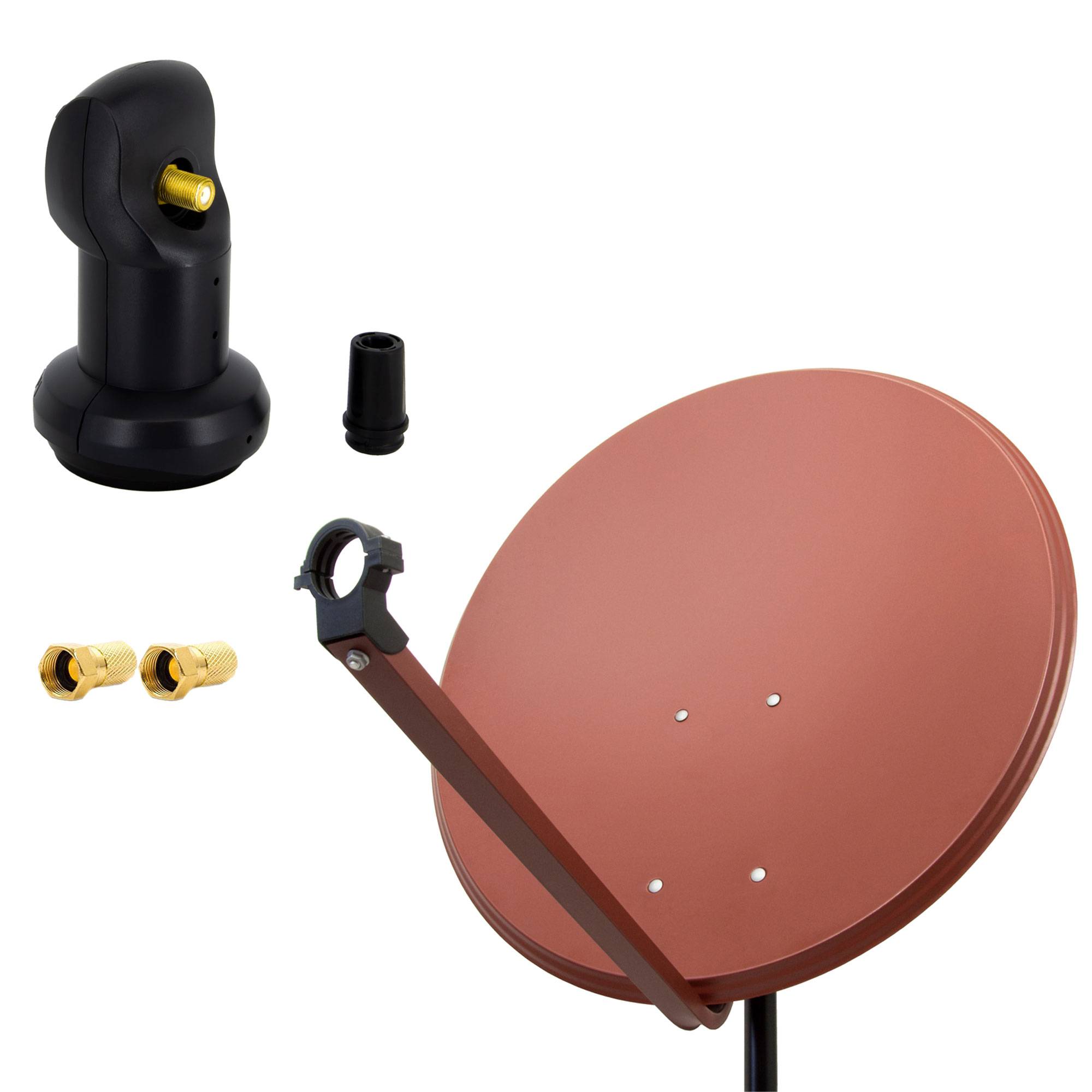 PremiumX Satelliten-Komplettanlage 100cm Satellitenschüssel Aluminium Rot Satellitenantenne Single LNB F-Stecker, SAT für 1 Teilnehmer