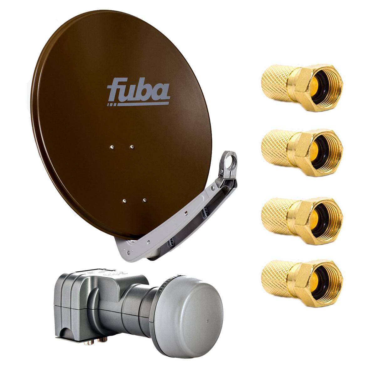 Fuba DAA 650 B Satellitenantenne 65 cm Aluminium Braun DEK 217 Twin-LNB HDTV 4K 3D für zwei Teilnehmer PremiumX F-Stecker